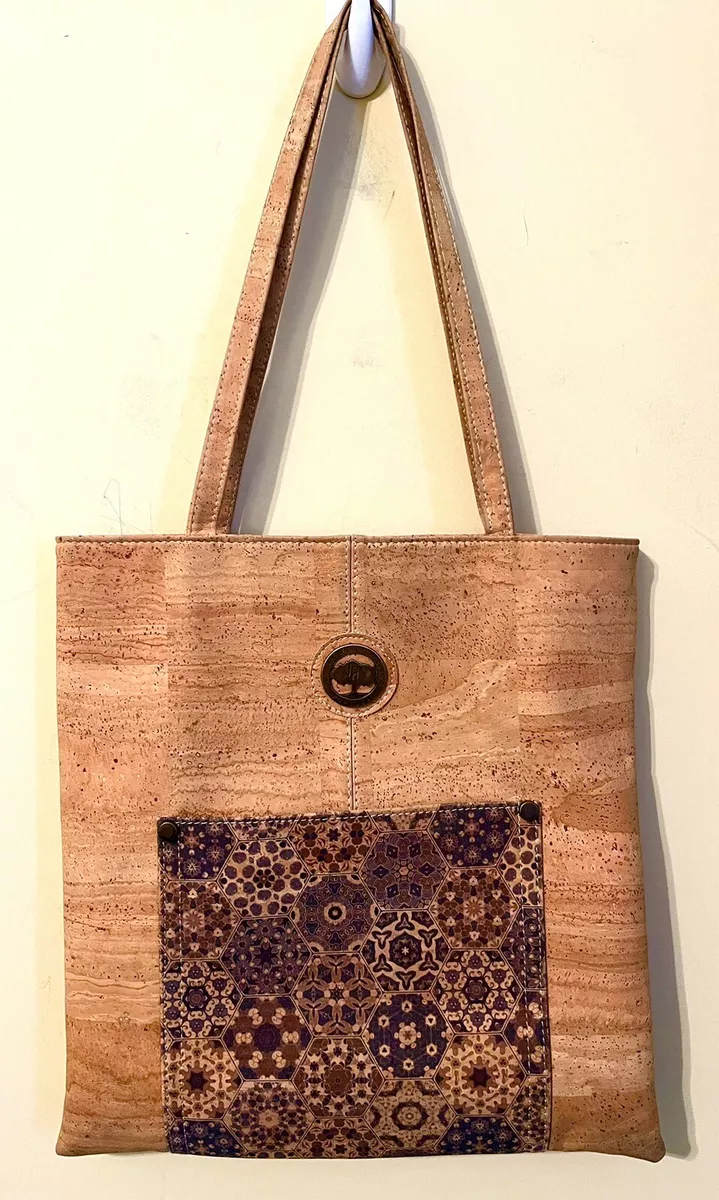 JA Natural Cork Tote Hand Bag Purse - Made in Portugal