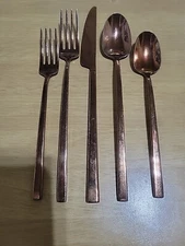 1 Setting 5 pc Artisanal Kitchen Supply Rose Gold Color MCM Rectangle Handle