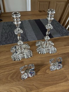 Pair Of Cast Silver Hallmarked Candlesticks 1.1kg Birmingham 1969