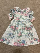 Vintage Toddler Girl's Dress Floral Print Party Victorian White Blue 4T