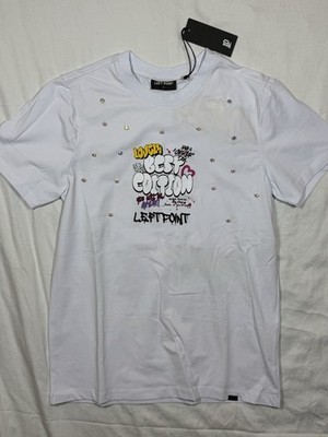 Left Point White Rhinestone Graphic Tee Mens Size Small NWT