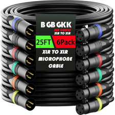 XLR Cables 25Ft 6 Pack, Professional XLR Microphone Cable Male to Female, Gold-P