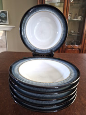 6 Denby Langley Halo Speckled Rim 9" Soup Salad Bowls Made in England