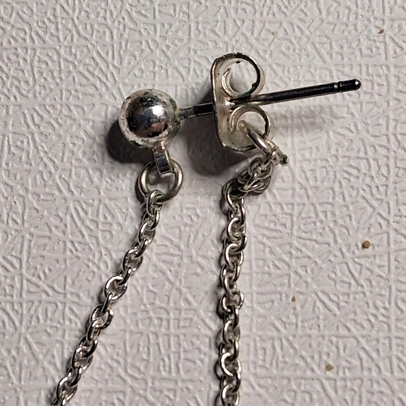 Silver Leaf Dangle Earrings Long Double Chain Dro… - image 3