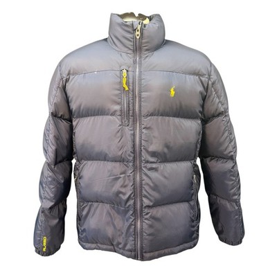 POLO Ralph Lauren Down Puffer Jacket Black Yellow Logo Full Zip Mens XL