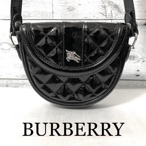 Burberry Mini Black Enamel Quilted Crossbody Bag Authentic Leather Small Bag