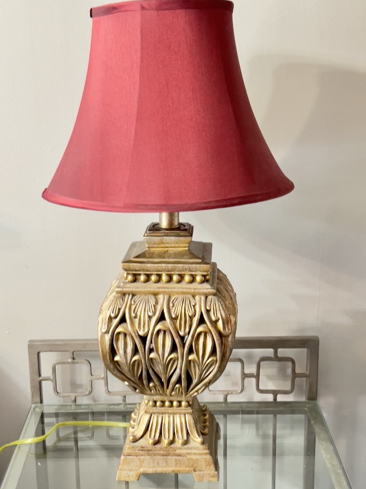 Vintage Michael Berman Signed Ornate Gold Art Deco Table Lamp 25-5/8” 