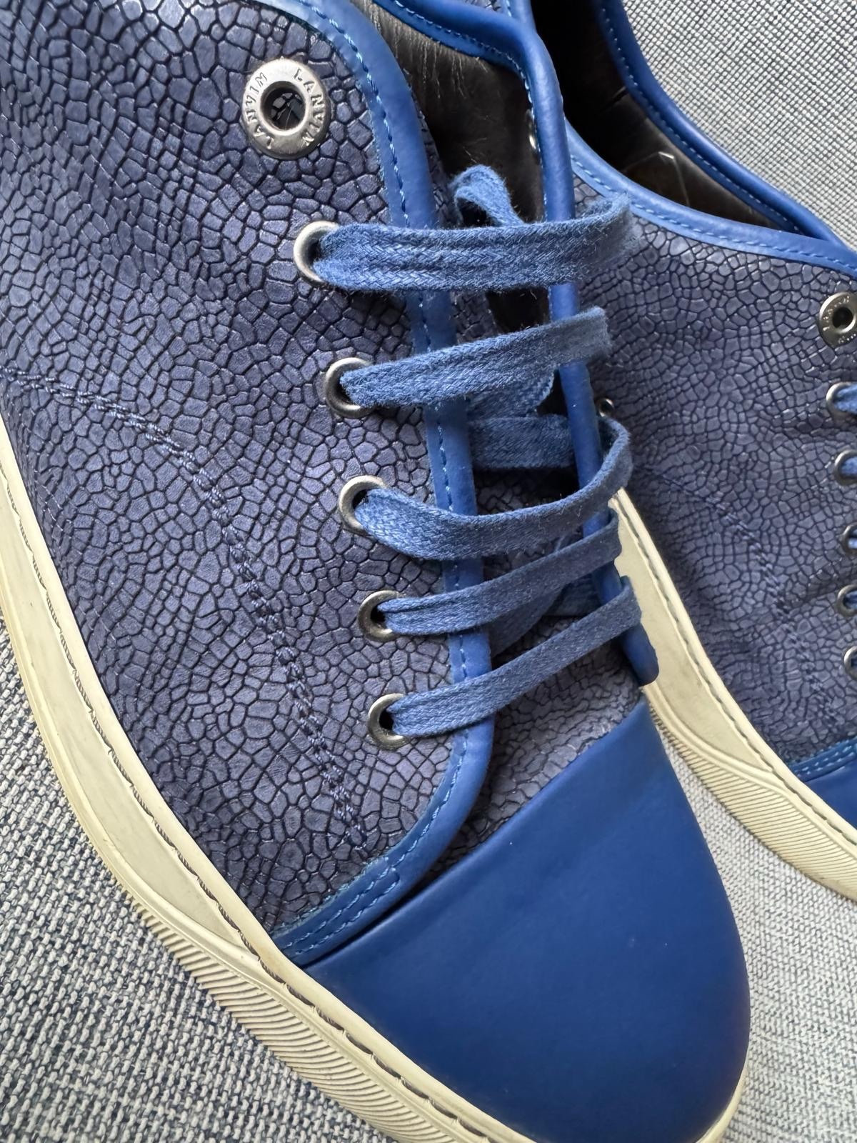 Lanvin DBB1 Cracked LEATHER SNEAKERS In Blue - Size 12 RARE image 4