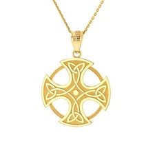 Gold Trinity Knot Celtic Cross Pendant Necklace(Available in Yellow/Rose/White)