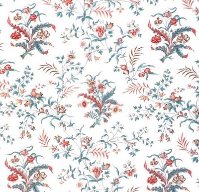 BRUNSCHWIG & FILS STOFF 'CHANCAY PRINT - TÜRKIS/ROSE' 7 METER 100% Baumwolle