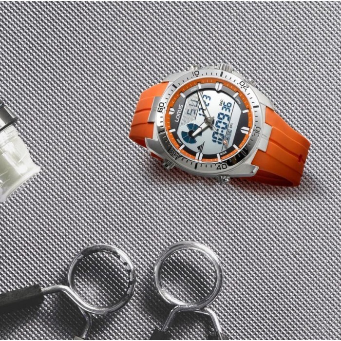 SEIKO LORUS analog digital hybrid 100m waterproof sleek and beautiful orange rub image 4