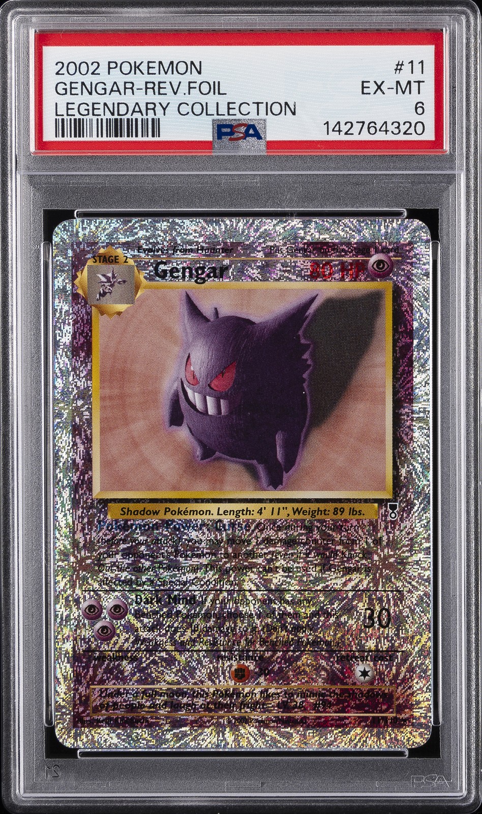 2002 POKEMON LEGENDARY COLLECTION #11 GENGAR-REVERSE FOIL PSA 6