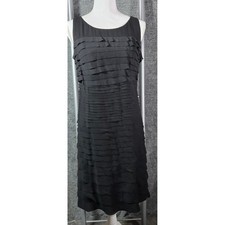Black Tiered Ruffle Sleeveless Sheath Cocktail Dress Round Neck Knee Length