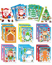 32 Sheets Christmas Stickers for Kids DIY Make Your Own Santa, Mixed Colors