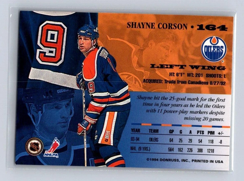 1994-95 Leaf #164 Shayne Corson Edmonton Oilers - Image 2 of 2