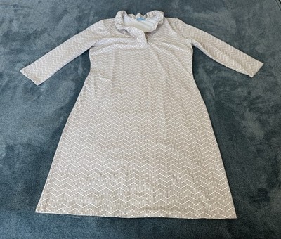 J. McLaughlin Durham Ruffle Neck Dress White Beige Women s Size L Catalina Cloth