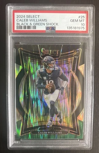 2024 Panini Select Caleb Williams Rookie Green & Yellow Shock Prizm PSA GEM 10