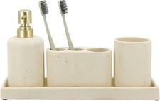 ZCCZ -Beige Bathroom Accessories Set 4 Pcs - Toothbrush Holder, Soap Dispenser,