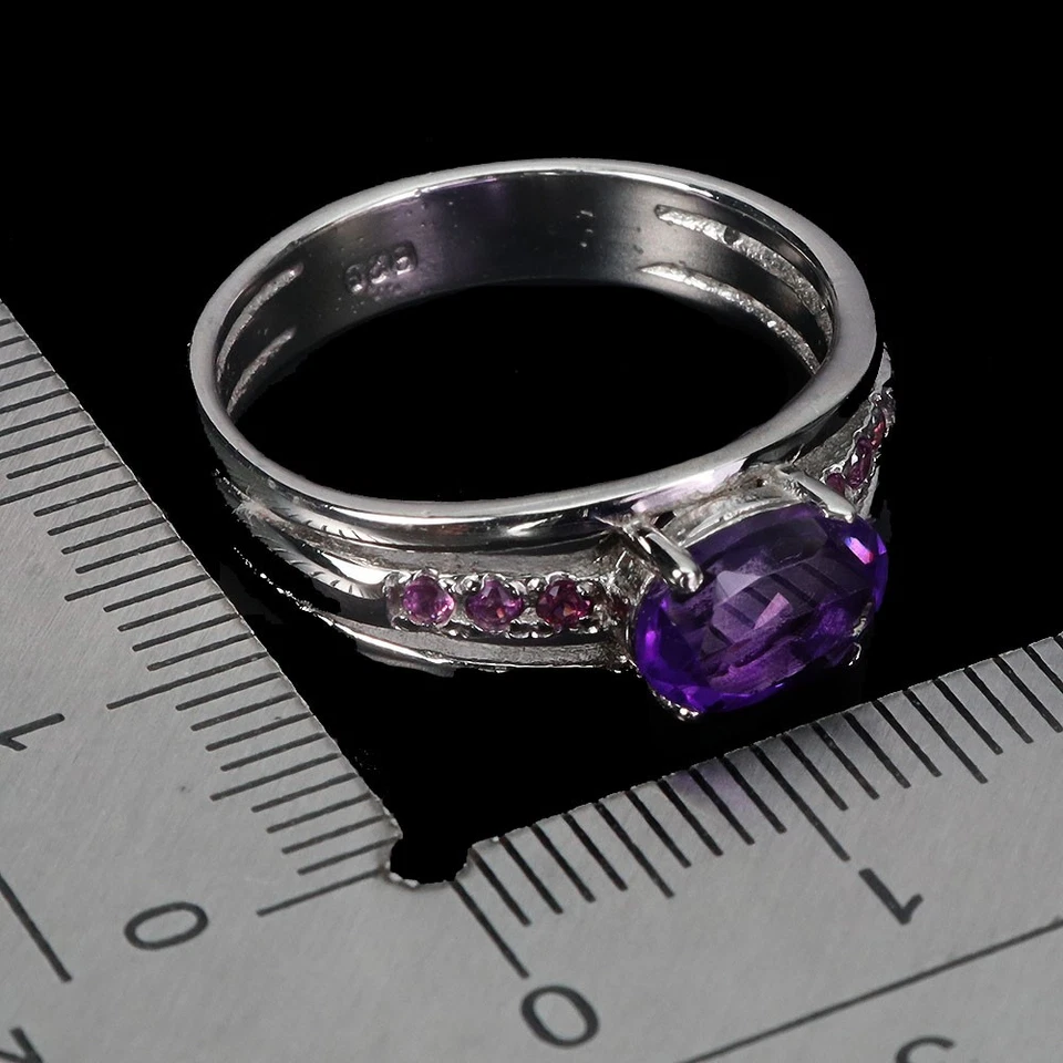 Anillo de plata de ley 925 ovalado amatista 8x6 mm rodolita granate piedras preciosas joyería 8 Foto 3 de 4