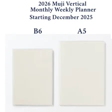Muji 2026 Vertical Monthly Weekly Planner from December 2025 White B6 or A5