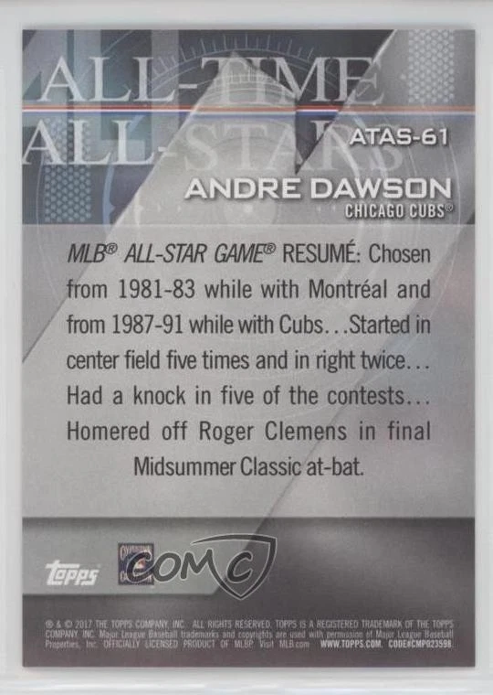 2017 Topps All-Time All-Stars Andre Dawson #ATAS-61 HOF - Image 2 of 2