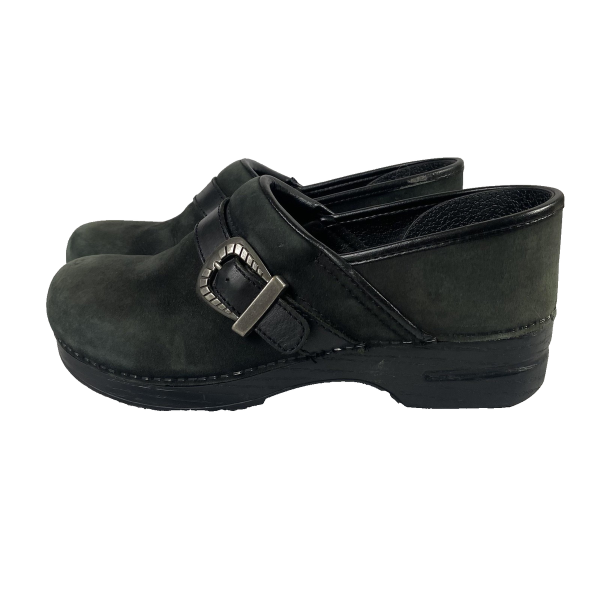 Dansko Shoes Women Size 42 Black Leather Suede Clogs Buckle Slip