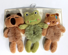 Ava Olivia 3 Pack Hair Scrunchies Dog, Bear, Frog Animal Furry Fuzzy Plush NEW