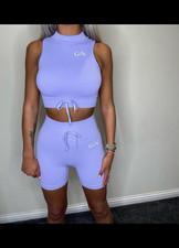 Women’s Purple Ribbed 2-Piece Crop Top & Shorts Set 
