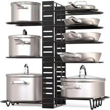 8 Tier Pot Rack with 3 DIY Methods, Adjustable Pan Organizer Rack for Cabinet US