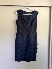 Adrianna Papell Navy Tiered Ruffle Cocktail Dress Sz 12 V Neck Sleeveless Lined