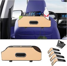 Car Seat Back Organizer with Cup Holder and Tissue Box, Headrest -Beige