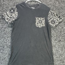 Blue Crown Mens Small T Shirt Black Bandana Paisley Sleeve Pocket Made In USA