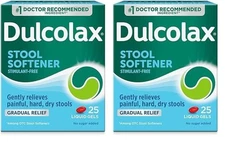 2x Dulcolax Stool Softener 25ct. Stimulant-Free, Gradual Relief Exp 2027+