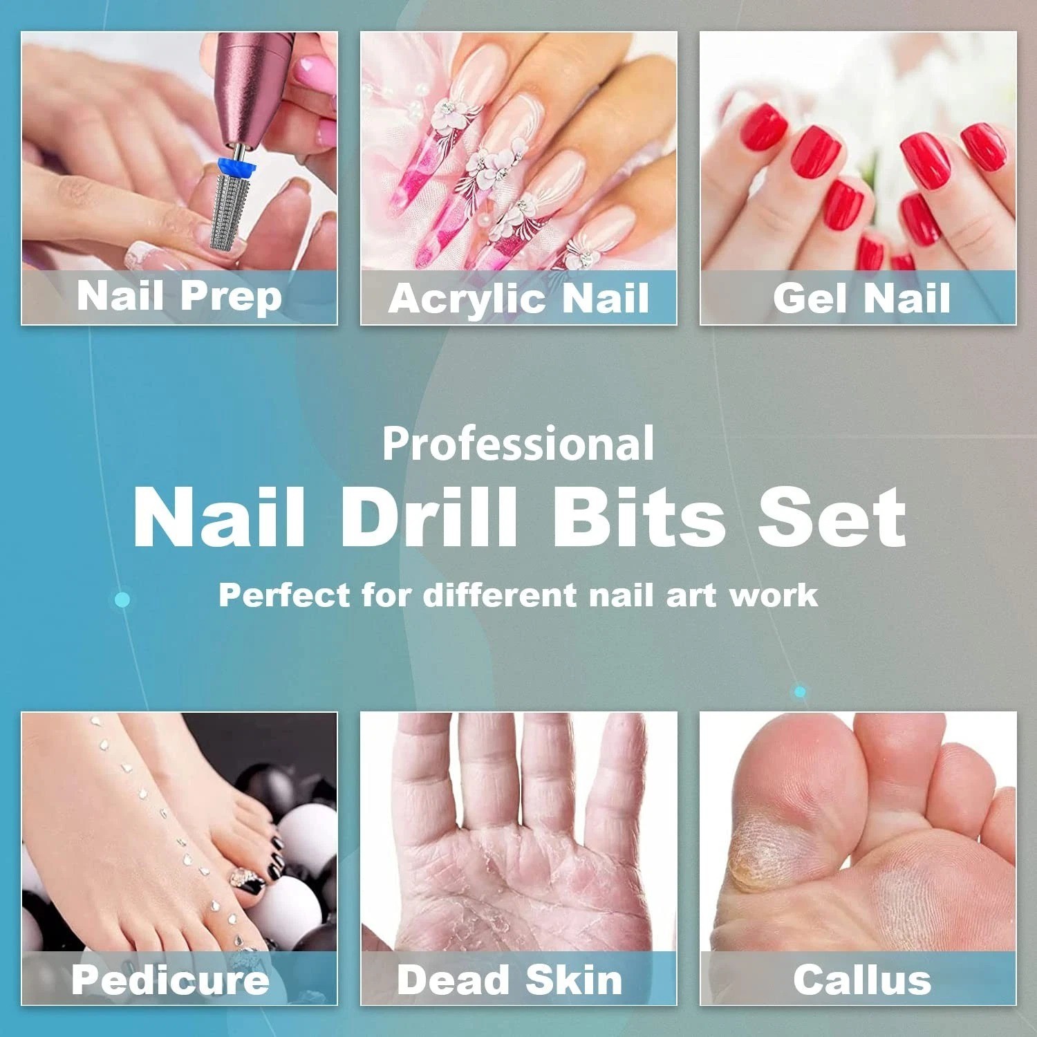 3pcs 5-in-1 Carbide Nail Drill Bit Set 3/32 XF F M Two-Way Rotate for Acrylic