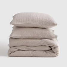 QUINCE KING ORGANIC COTTON DUVET COVER SET LUXE HONEYCOMB 2 SHAMS SAND WAFFLE