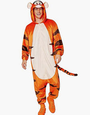 Disney Tigger Hooded One-Piece Costume Jumpsuit Zip Front Tail Orange