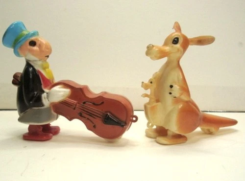 Vintage Marx Jiminy Cricket Ramp Walker Cello & Kangaroo 1960's Hong Kong toys