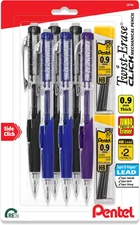 Twist-Erase Click Mechanical Pencil, (0.9Mm), Pack of 6 Pencils with 2 Pack of L