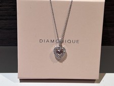 QVC Sterling Silver Diamonique & Simulated Morganite Heart Pendant Necklace