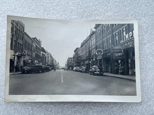 VINTAGE TROIS RIVIERES DOWNTOWN PHOTO POSTCARD RPPD NEON SIGN BLACK CAT QUEBEC