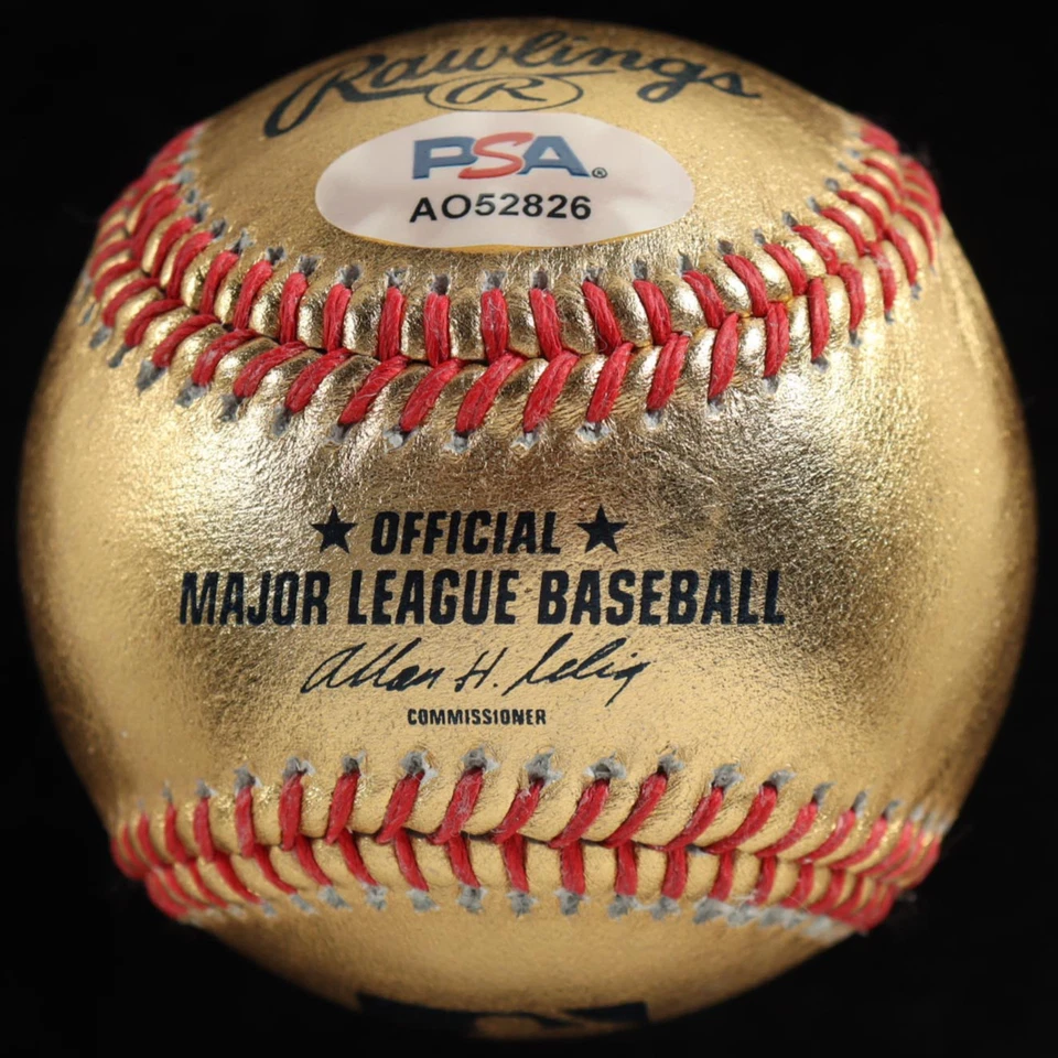 Nolan Ryan Signed Gold OML Baseball with Display Case (PSA) - Image 3 of 3