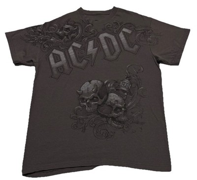 AC/DC グラフィックTシャツ ダークグレー AC DC Shirt Men Medium Gray Skulls T-shirt Metal Rock Cotton