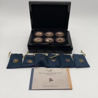70 Aniversario Día D 6 Prueba Dorada Una Corona Conjunto Monedas Caja Certificado de Autenticidad