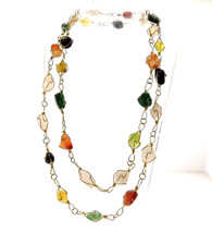Vintage Wire Wrap Agate Carnelian Gemstone Necklace 10 mm 37 inch gold plated