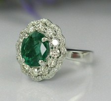 2Ct Oval Lab-Created Emerald  Diamond Halo Wedding Ring 14K White Gold Finish