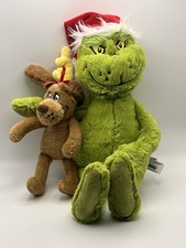 Aurora Dr. Seuss Grinch 14" Plush in Santa Hat  Max the Dog Christmas Toy 2022
