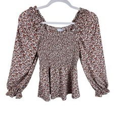 Hayden Los Angeles Mustard & Cream Floral Smocked Ruffle Shoulder Blouse — listing 5