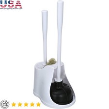 Toilet Plunger Brush Set 3 Piece W/ Caddy Lightweight Durable Bathroom Tool New