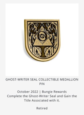 Destiny 2 Ghost Writer Title Seal Medallion Pin Festival Of Lost Bungie Rewards