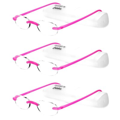 Calabria 715 Flexies Oval Biegbar Rahmenlose Lesebrille + 0.50 Fuchsia (3Pack)